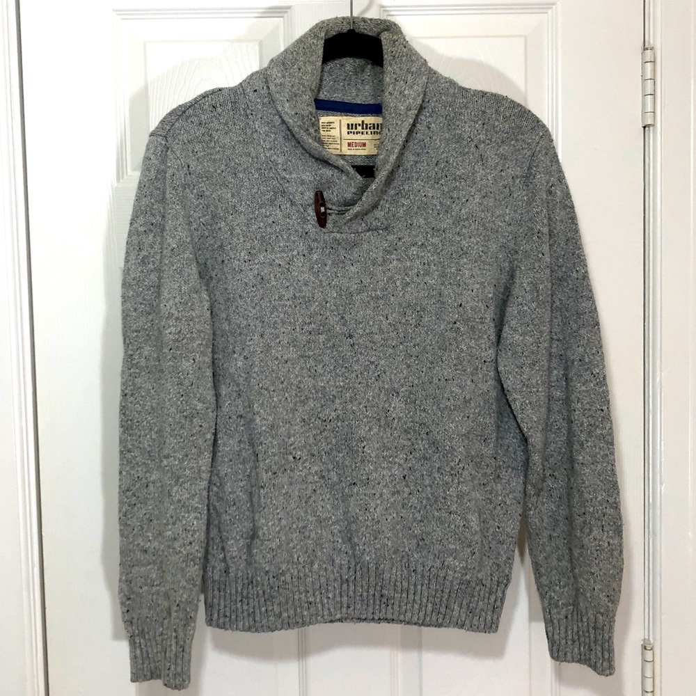 Urban Pipeline Toggle Sweater Pullover Fisherman's Shawl Gray Cotton Blend Sz M